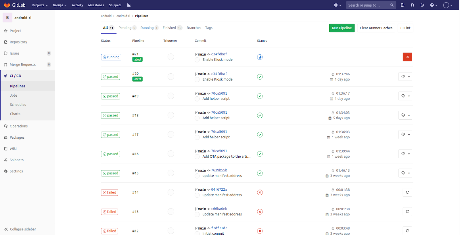 Screenshot of Android CI in GitLab